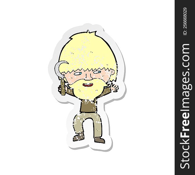 retro distressed sticker of a cartoon peasant with sycle