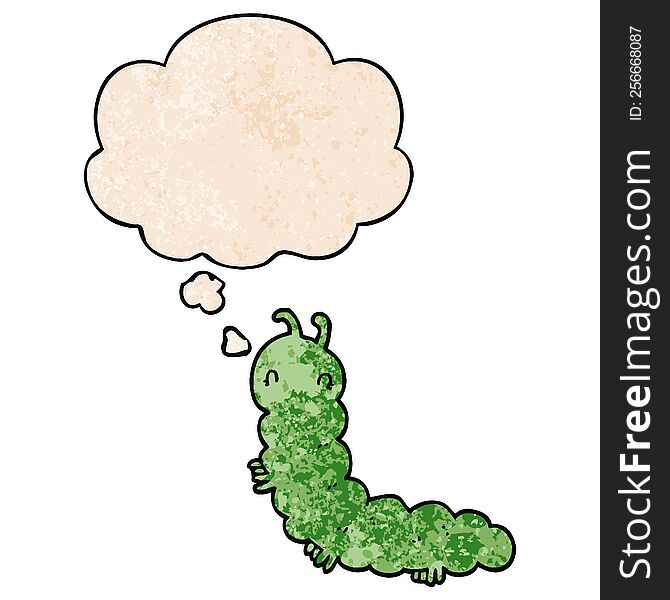 Cartoon Caterpillar And Thought Bubble In Grunge Texture Pattern Style