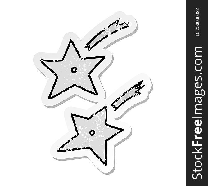 Distressed Sticker Cartoon Doodle Of Ninja Throwing Stars