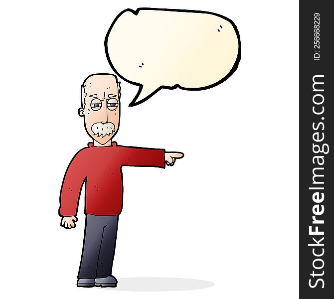 cartoon old man gesturing Get Out! with speech bubble