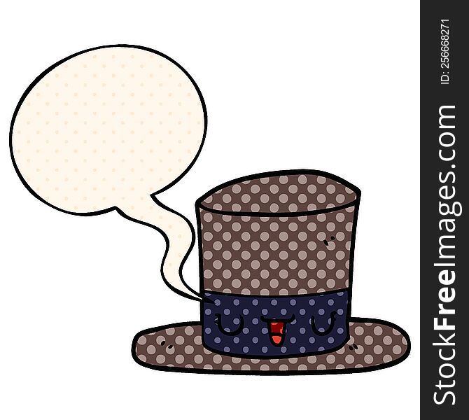 Cartoon Top Hat And Speech Bubble In Comic Book Style