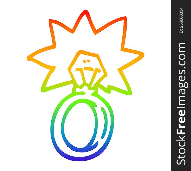 Rainbow Gradient Line Drawing Cartoon Engagement Ring