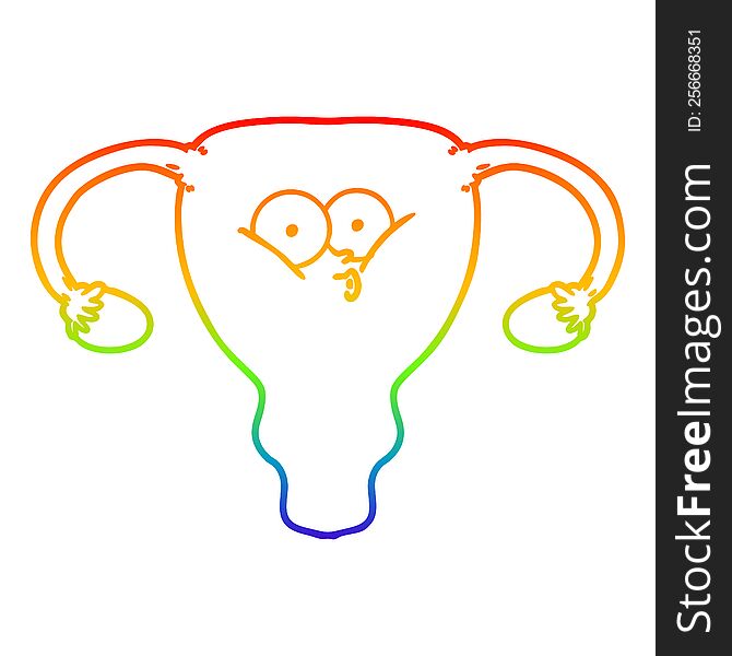 rainbow gradient line drawing of a cartoon uterus