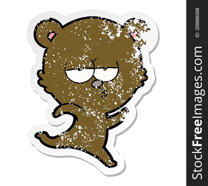 distressed sticker of a running bear cartoon