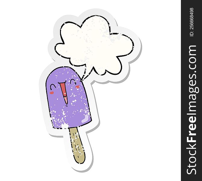 Cartoon Happy Ice Lolly And Speech Bubble Distressed Sticker