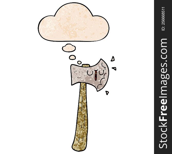 cartoon axe with thought bubble in grunge texture style. cartoon axe with thought bubble in grunge texture style
