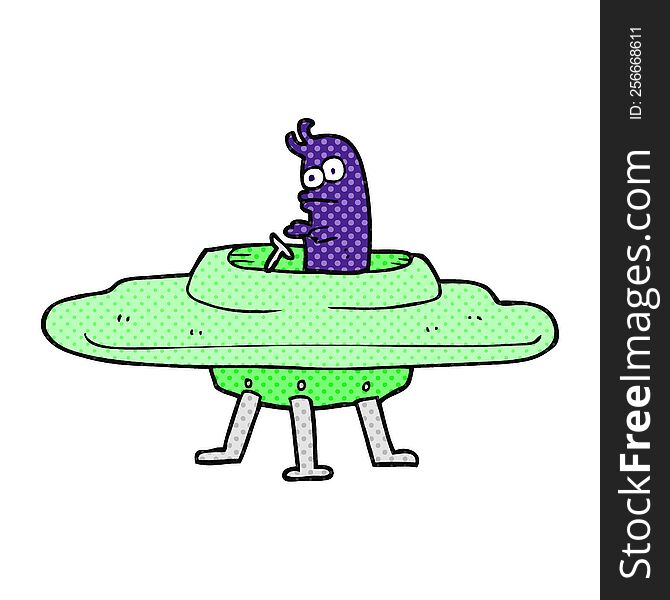 freehand drawn cartoon flying saucer