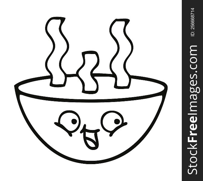 line drawing cartoon of a bowl of hot soup