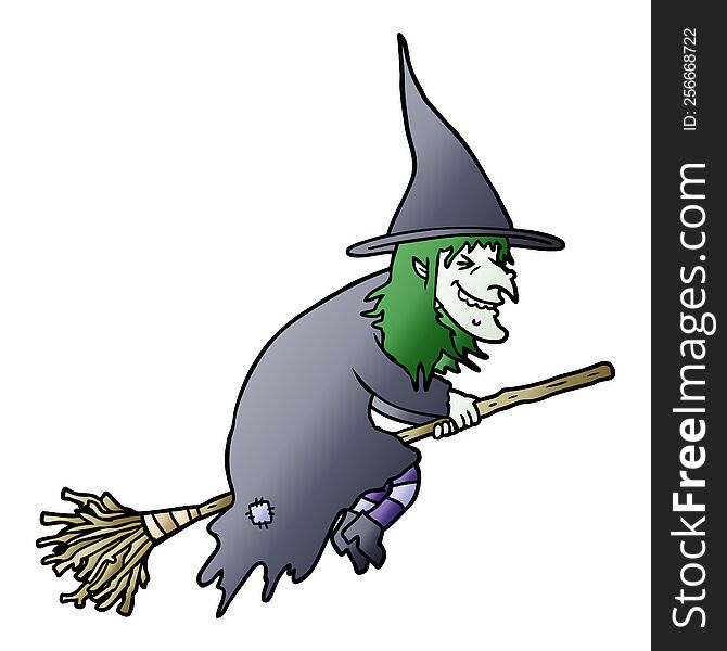 cartoon witch on broom. cartoon witch on broom