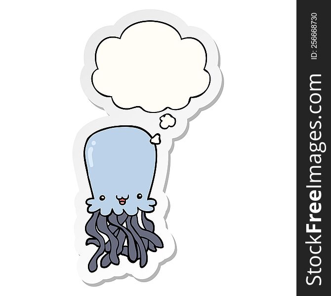 Cartoon Octopus And Thought Bubble As A Printed Sticker