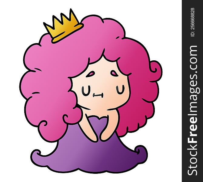 gradient cartoon illustration of a cute kawaii princess girl. gradient cartoon illustration of a cute kawaii princess girl
