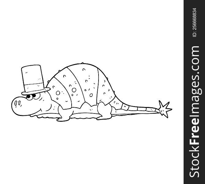 Black And White Cartoon Dinosaur In Top Hat