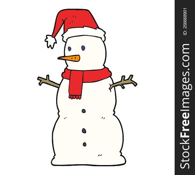 Flat Color Illustration Of A Cartoon Snowman