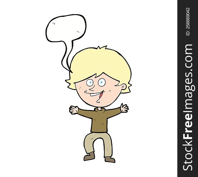 Cartoon Happy Boy Laughing With Speech Bubble