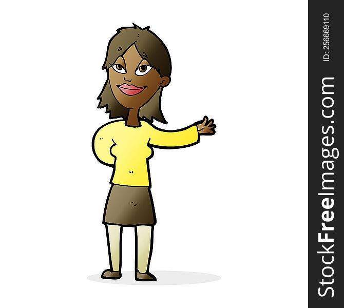 Cartoon Woman Gesturing To Show Something