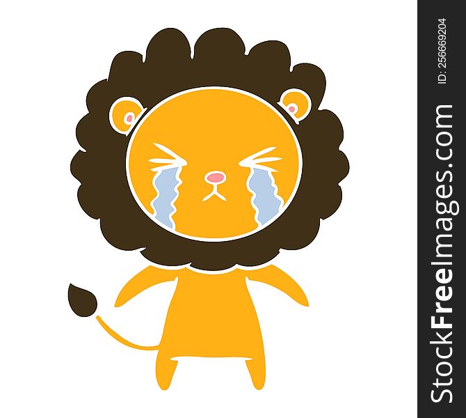 Flat Color Style Cartoon Crying Lion