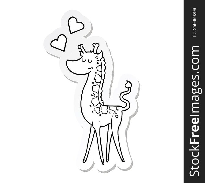 Sticker Of A Cartoon Giraffe With Love Heart