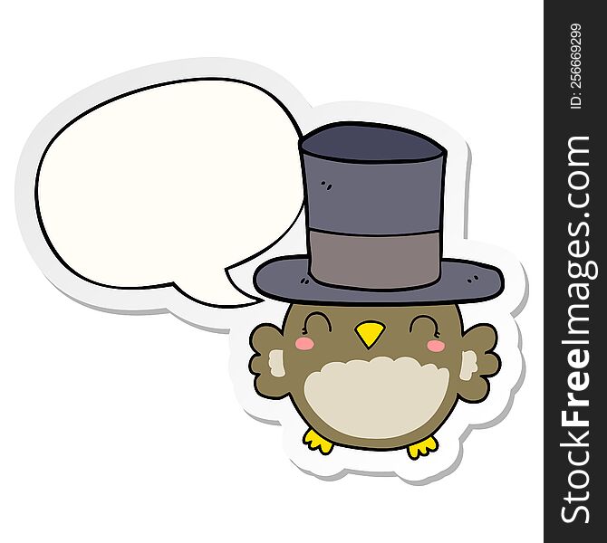 cartoon owl wearing top hat with speech bubble sticker