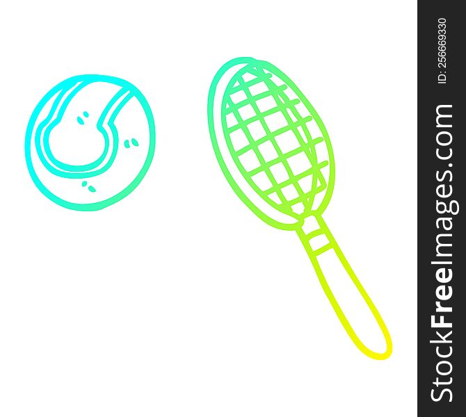 cold gradient line drawing of a cartoon tennis racket and ball