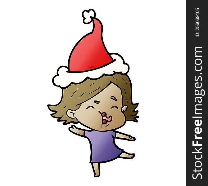 Gradient Cartoon Of A Girl Pulling Face Wearing Santa Hat