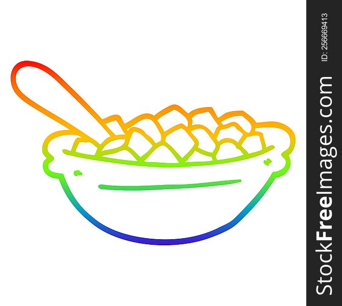 rainbow gradient line drawing of a cartoon cereal bowl
