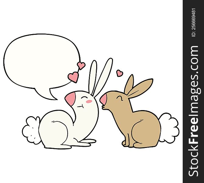 cartoon rabbits in love with speech bubble. cartoon rabbits in love with speech bubble