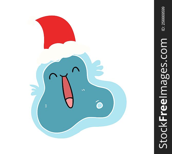 hand drawn flat color illustration of a germ wearing santa hat