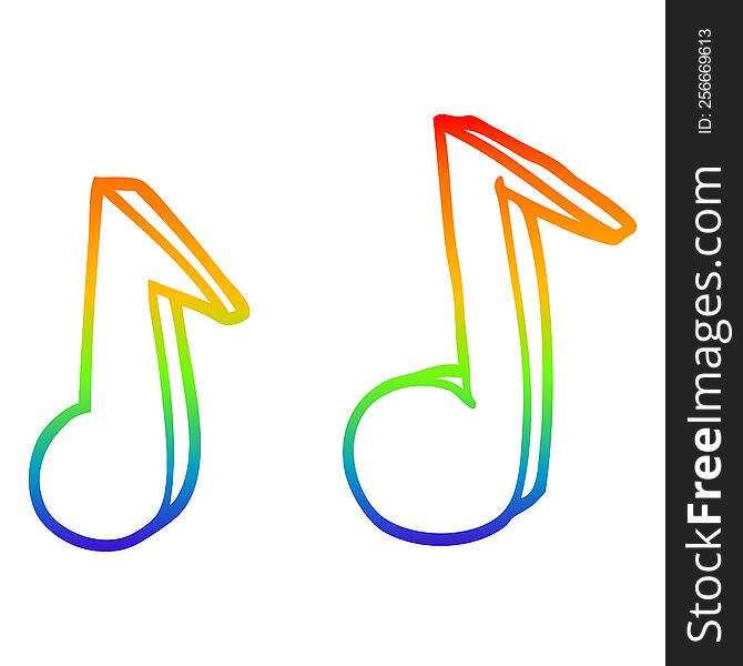 rainbow gradient line drawing of a cartoon musical notes