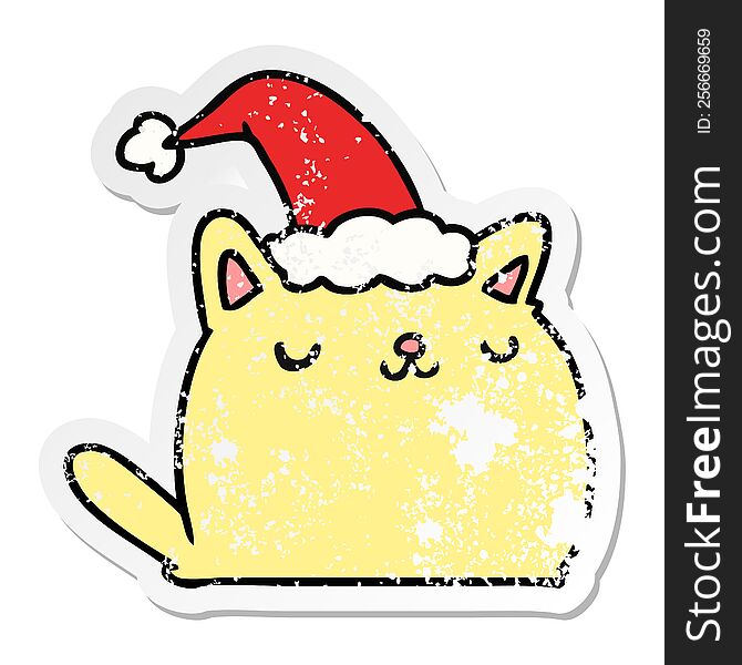 hand drawn christmas distressed sticker cartoon of kawaii cat