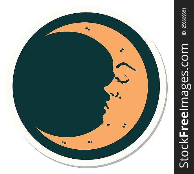 sticker of tattoo in traditional style of a crescent moon. sticker of tattoo in traditional style of a crescent moon