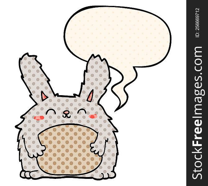 cartoon furry rabbit with speech bubble in comic book style