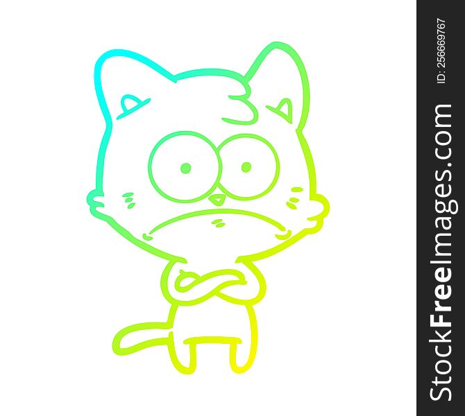 Cold Gradient Line Drawing Cartoon Nervous Cat