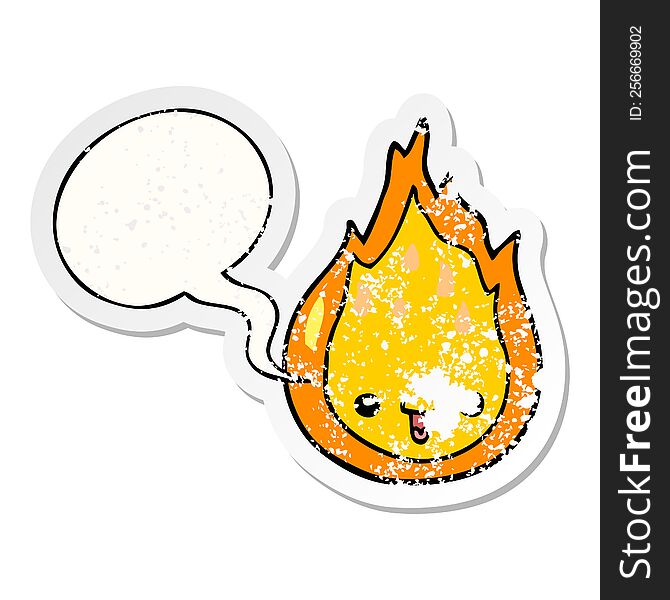 Cartoon Flame And Speech Bubble Distressed Sticker