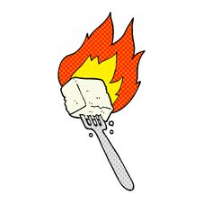 Comic Book Style Cartoon Flaming Tofu On Fork Royalty Free Stock Photo