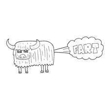 Black And White Cartoon Hairy Cow Farting Royalty Free Stock Photography