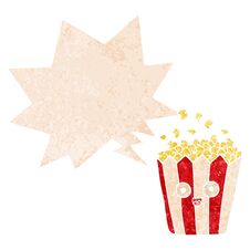 Cartoon Popcorn And Speech Bubble In Retro Textured Style Stock Images Cartoon Popcorn And Speech Bubble In Retro Textured Style Stock Images