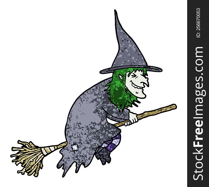 cartoon witch on broom. cartoon witch on broom