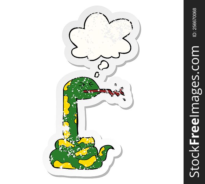 Cartoon Hissing Snake And Thought Bubble As A Distressed Worn Sticker