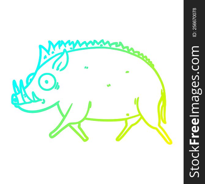 cold gradient line drawing of a cartoon wild boar