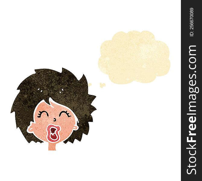 cartoon woman screaming with thought bubble