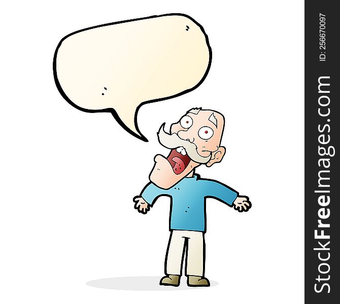 Cartoon Terrified Old Man With Speech Bubble