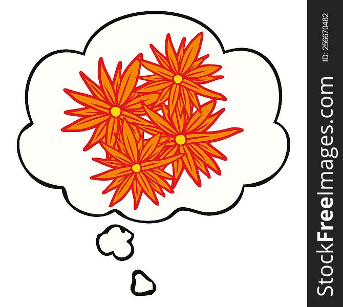 cartoon bright flowers with thought bubble. cartoon bright flowers with thought bubble