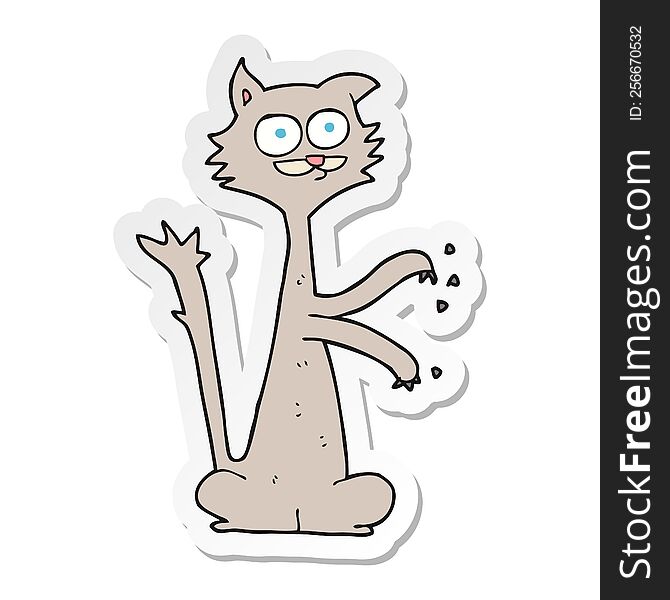 Sticker Of A Cartoon Cat Scratching