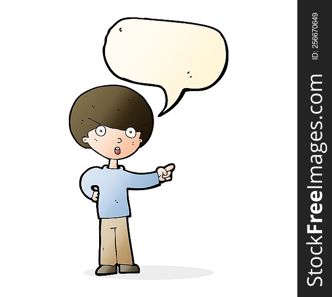 Cartoon Pointing Boy With Speech Bubble