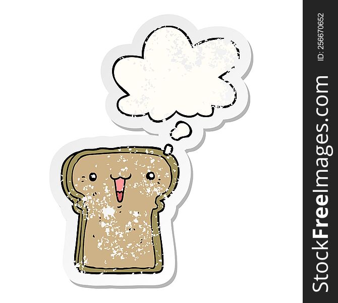 cute cartoon toast with thought bubble as a distressed worn sticker