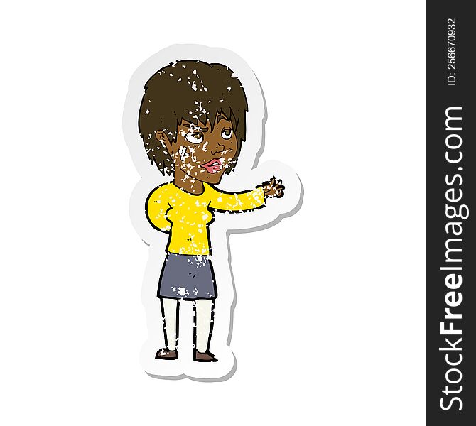 retro distressed sticker of a cartoon woman with sticking plaster on face