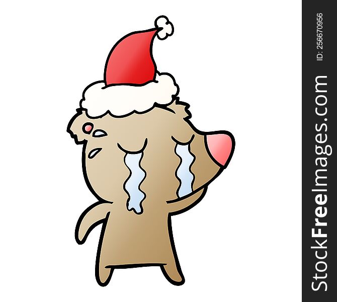 Gradient Cartoon Of A Crying Bear Wearing Santa Hat