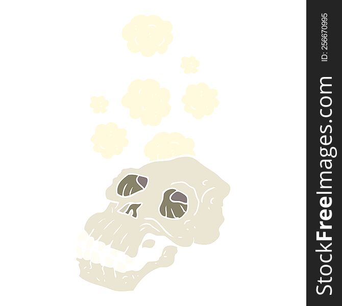 Flat Color Illustration Of A Cartoon Ancient Skull