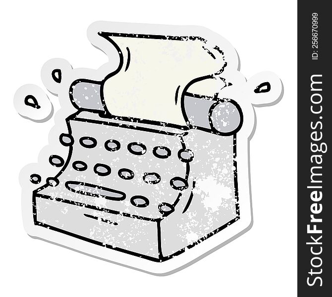 distressed sticker cartoon doodle of old school typewriter