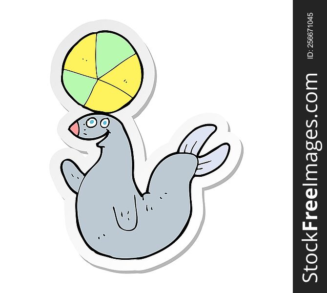 Sticker Of A Cartoon Seal Balancing Ball